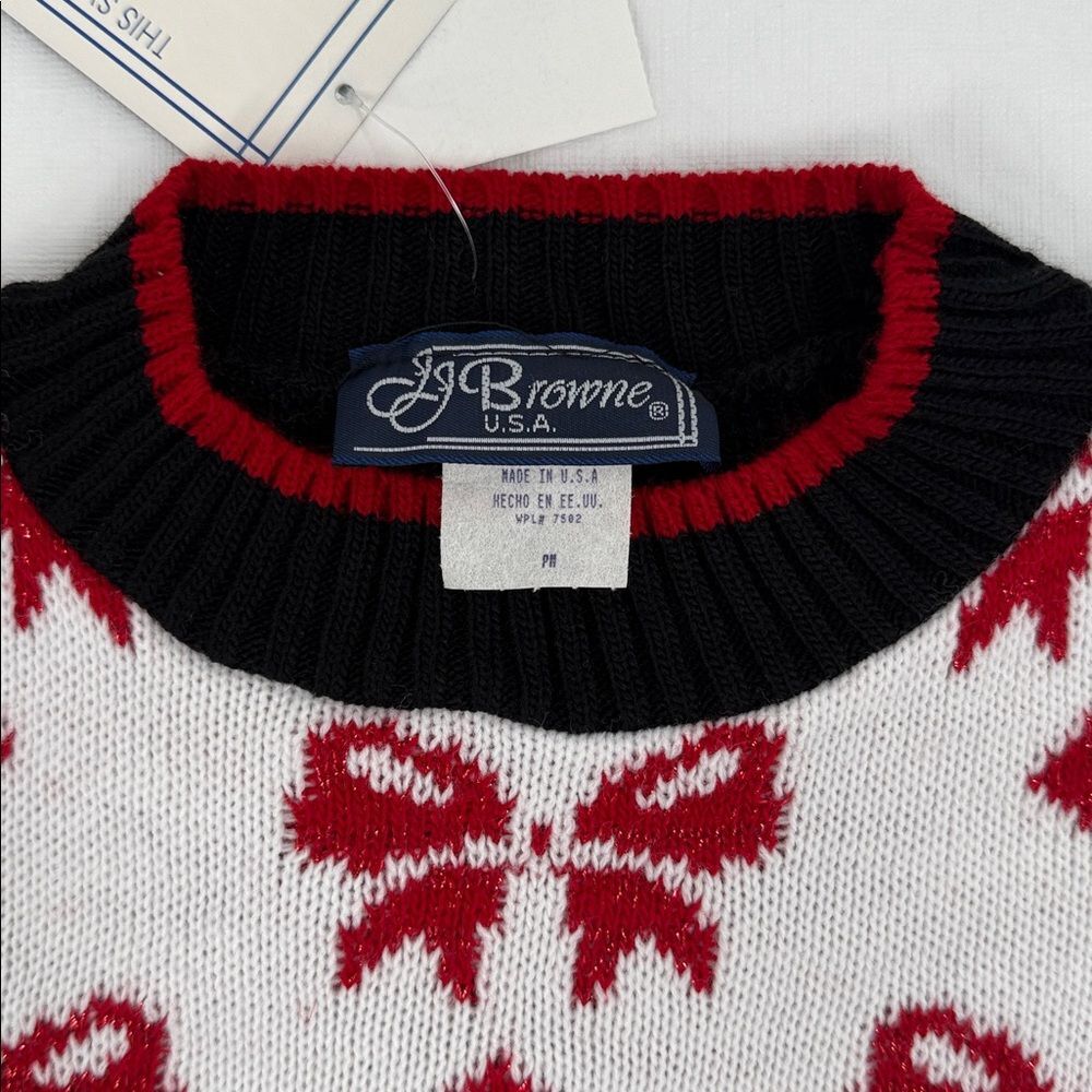 JJ Browne Sweater Wm Medium Ugly Christmas Dog Bow Plaid Sparkle Vintage USA 80s - Picture 5 of 6